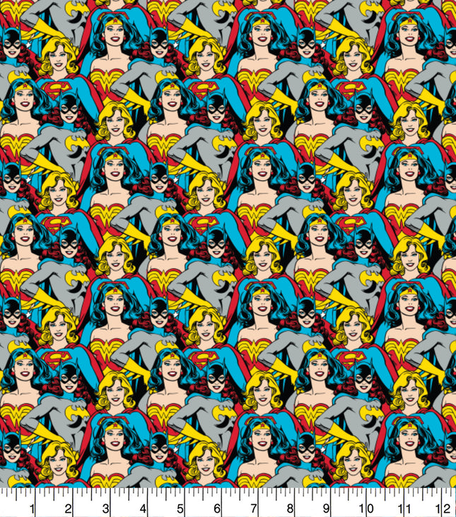 Cotton Fabric with Heroines Catwoman Superwoman Wonderwoman Theme 100% Cotton