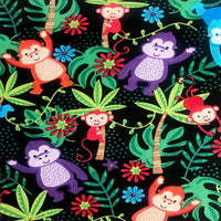 Black Cotton Fabric Print With Children's Gorilla Theme - 100% Cotton -2472-01