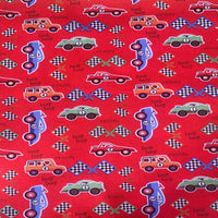 Red Cotton Fabric with Childrens Racing Cars & Flags Theme 100% Cotton 2603-01