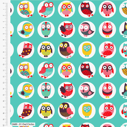 Light Turquoise Cotton Fabric with Printed Happy Owls Fabric -100% Cotton Fabric - ThreadandTrimmings