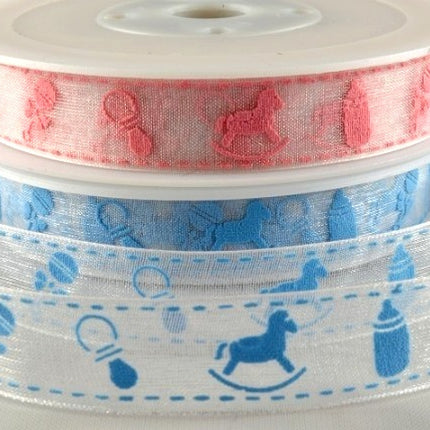 ** 15mm ORGANZA BABY RIBBON - PINK or BLUE - ThreadandTrimmings