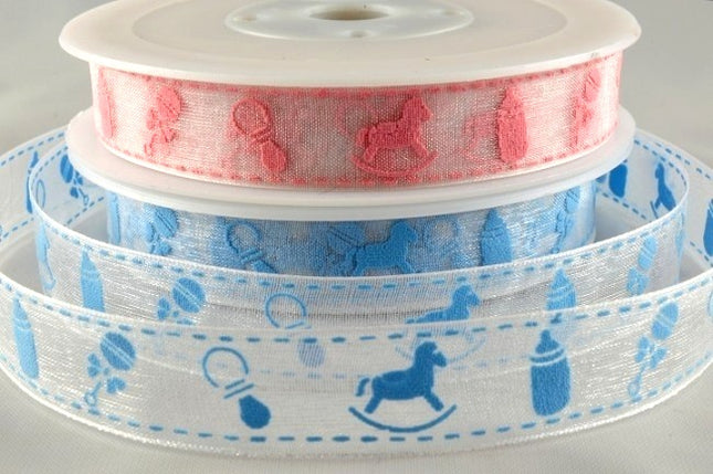 ** 15mm ORGANZA BABY RIBBON - PINK or BLUE - ThreadandTrimmings
