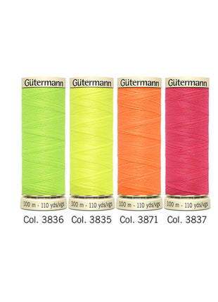 Gutermann Neon Thread Set - 4 x Bobbins of Neon Colours Sew All 100m Reels - ThreadandTrimmings
