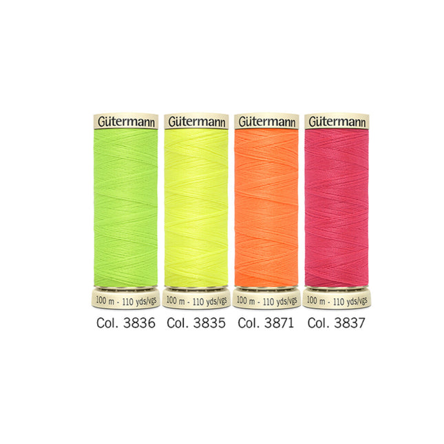 Gutermann Neon Thread Set - 4 x Bobbins of Neon Colours Sew All 100m Reels - ThreadandTrimmings
