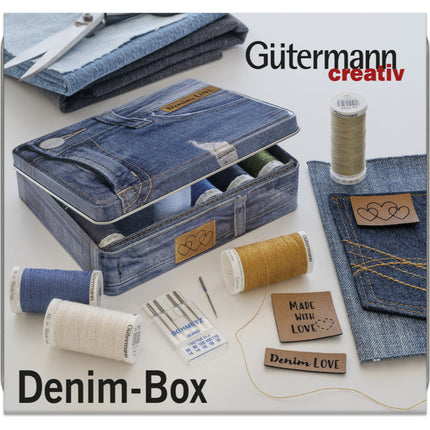 Gutermann Denim Jeans Thread Set Box 12 Spools 100m No 50 Thread Free Needles - ThreadandTrimmings