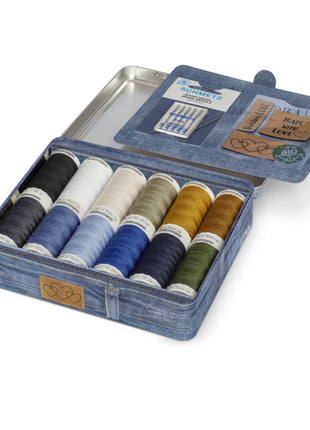 Gutermann Denim Jeans Thread Set Box 12 Spools 100m No 50 Thread Free Needles - ThreadandTrimmings