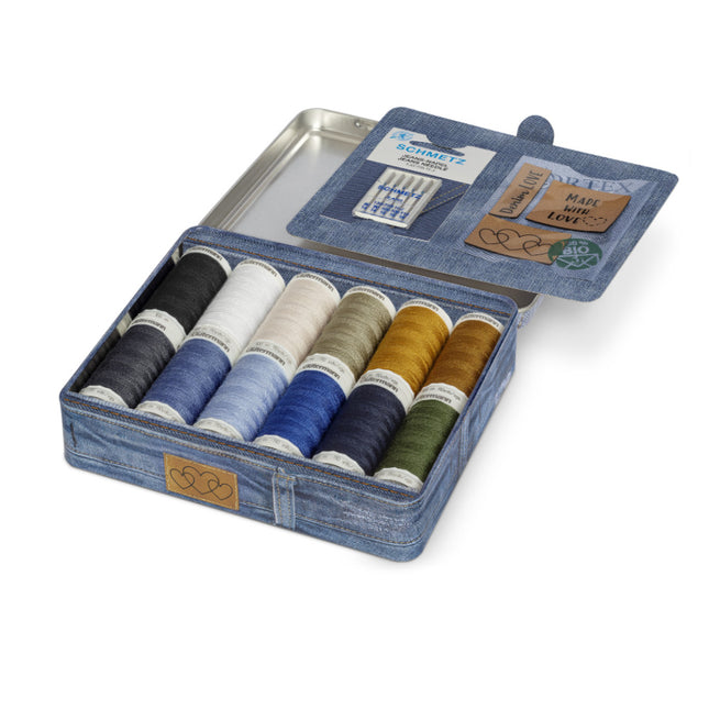 Gutermann Denim Jeans Thread Set Box 12 Spools 100m No 50 Thread Free Needles - ThreadandTrimmings