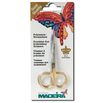 Double Curved Embroidery Scissors Madeira Gold Plated Precision Cut Scissors - ThreadandTrimmings