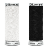 GUTERMANN SULKY BOBBIN EMBROIDERY THREAD 200m REELS BLACK or WHITE - ThreadandTrimmings