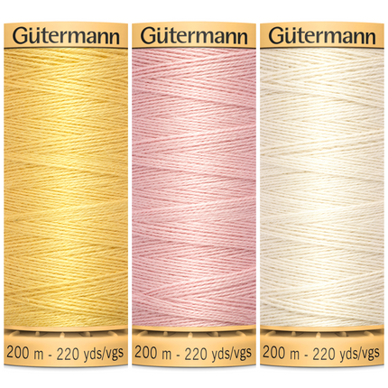 5 x 200m GUTERMANN TACKING THREAD Col 919 /758 /2538 /NATURAL/ PINK/ YELLOW - ThreadandTrimmings