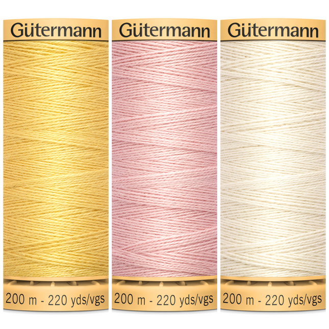 5 x 200m GUTERMANN TACKING THREAD Col 919 /758 /2538 /NATURAL/ PINK/ YELLOW - ThreadandTrimmings