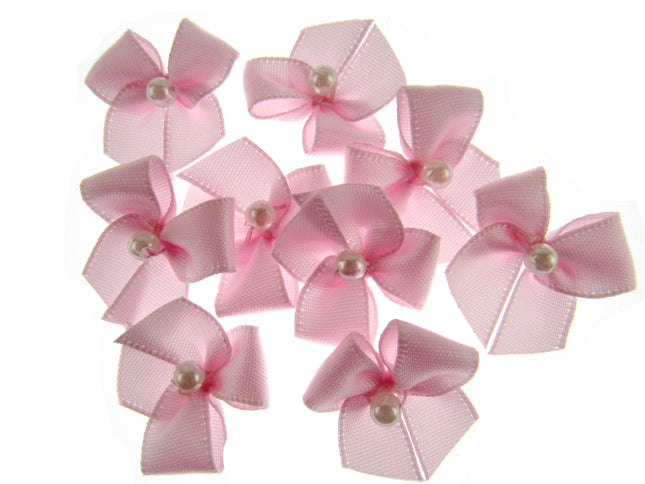 Mini Satin Ribbon Bows with Single Pearl - Choose From 20+ Colours - 22mm x 26mm - ThreadandTrimmings