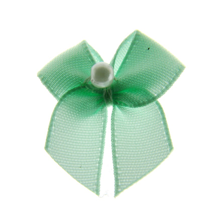 Mini Satin Ribbon Bows with Single Pearl - Choose From 20+ Colours - 22mm x 26mm - ThreadandTrimmings