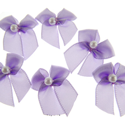 Mini Satin Ribbon Bows with Single Pearl - Choose From 20+ Colours - 22mm x 26mm - ThreadandTrimmings