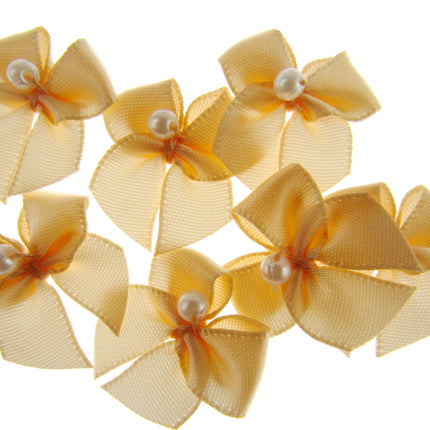 Mini Satin Ribbon Bows with Single Pearl - Choose From 20+ Colours - 22mm x 26mm - ThreadandTrimmings