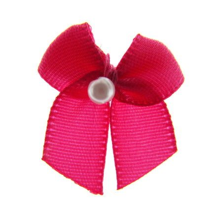 Mini Satin Ribbon Bows with Single Pearl - Choose From 20+ Colours - 22mm x 26mm - ThreadandTrimmings