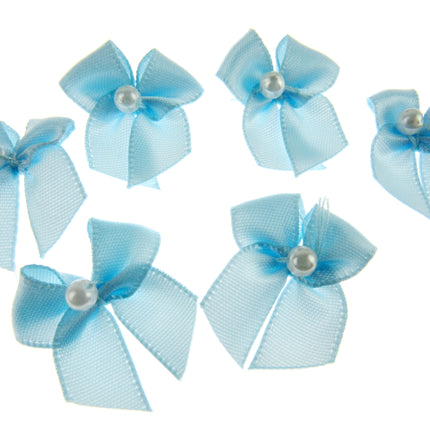 Mini Satin Ribbon Bows with Single Pearl - Choose From 20+ Colours - 22mm x 26mm - ThreadandTrimmings