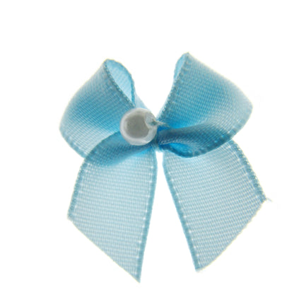 Mini Satin Ribbon Bows with Single Pearl - Choose From 20+ Colours - 22mm x 26mm - ThreadandTrimmings