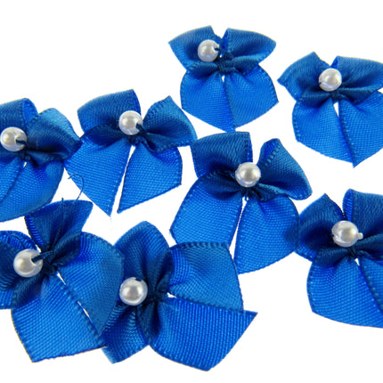 Mini Satin Ribbon Bows with Single Pearl - Choose From 20+ Colours - 22mm x 26mm - ThreadandTrimmings
