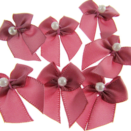 Mini Satin Ribbon Bows with Single Pearl - Choose From 20+ Colours - 22mm x 26mm - ThreadandTrimmings