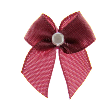Mini Satin Ribbon Bows with Single Pearl - Choose From 20+ Colours - 22mm x 26mm - ThreadandTrimmings