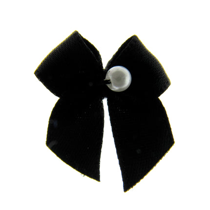 Mini Satin Ribbon Bows with Single Pearl - Choose From 20+ Colours - 22mm x 26mm - ThreadandTrimmings