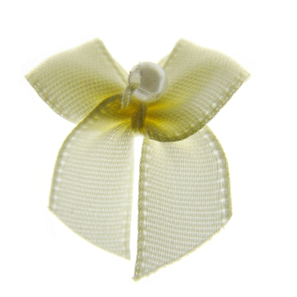 Mini Satin Ribbon Bows with Single Pearl - Choose From 20+ Colours - 22mm x 26mm - ThreadandTrimmings