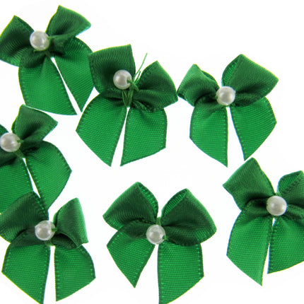 Mini Satin Ribbon Bows with Single Pearl - Choose From 20+ Colours - 22mm x 26mm - ThreadandTrimmings