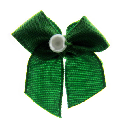 Mini Satin Ribbon Bows with Single Pearl - Choose From 20+ Colours - 22mm x 26mm - ThreadandTrimmings