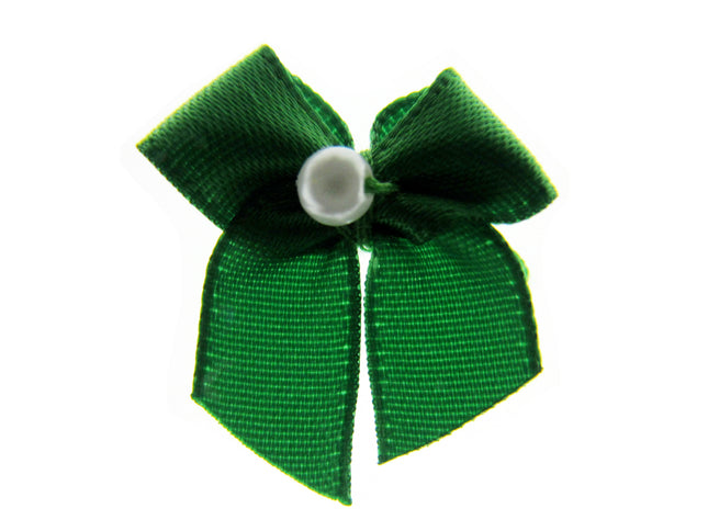 Mini Satin Ribbon Bows with Single Pearl - Choose From 20+ Colours - 22mm x 26mm - ThreadandTrimmings