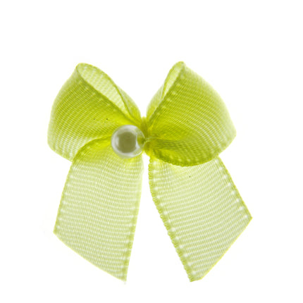 Mini Satin Ribbon Bows with Single Pearl - Choose From 20+ Colours - 22mm x 26mm - ThreadandTrimmings