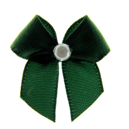 Mini Satin Ribbon Bows with Single Pearl - Choose From 20+ Colours - 22mm x 26mm - ThreadandTrimmings