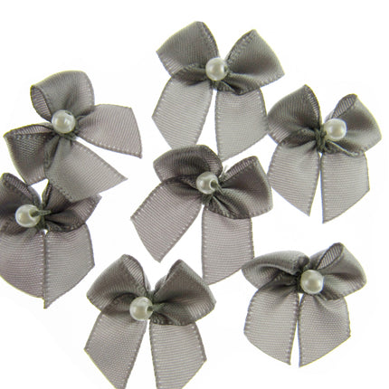 Mini Satin Ribbon Bows with Single Pearl - Choose From 20+ Colours - 22mm x 26mm - ThreadandTrimmings