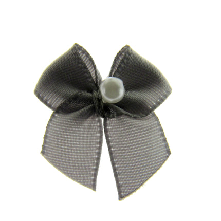Mini Satin Ribbon Bows with Single Pearl - Choose From 20+ Colours - 22mm x 26mm - ThreadandTrimmings