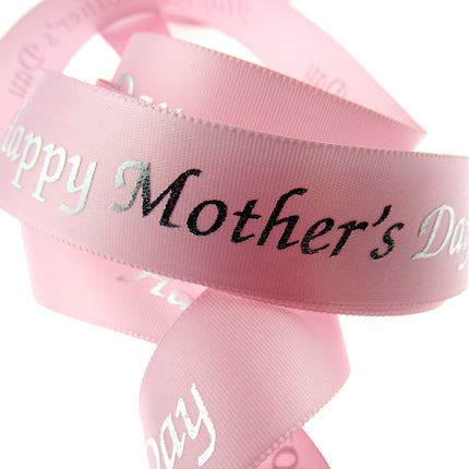 Mothers Day Ribbon - 3 x Meters - Pink Single Sided Satin Ribbon - 25mm Wide - ThreadandTrimmings