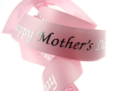 Mothers Day Ribbon - 3 x Meters - Pink Single Sided Satin Ribbon - 25mm Wide - ThreadandTrimmings