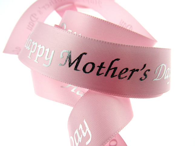 Mothers Day Ribbon - 3 x Meters - Pink Single Sided Satin Ribbon - 25mm Wide - ThreadandTrimmings