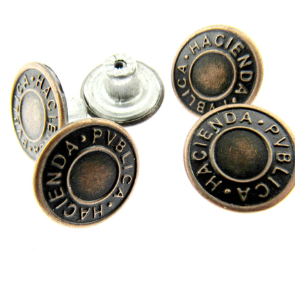 Round Hammer On Jean Buttons - 14mm Plastic Shank With Metal "Hacienda" Cap 3 - ThreadandTrimmings