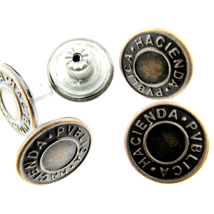 Round Hammer On Jean Buttons - 14mm Plastic Shank With Metal "Hacienda" Cap 3 - ThreadandTrimmings