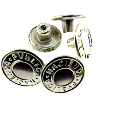 Round Hammer On Jean Buttons - 14mm Plastic Shank With Metal "Hacienda" Cap 3 - ThreadandTrimmings