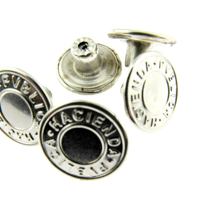 Round Hammer On Jean Buttons - 17mm Plastic Shank With Metal "Hacienda" Cap 3 - ThreadandTrimmings