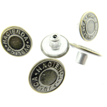 Round Hammer On Jean Buttons - 17mm Plastic Shank With Metal "Hacienda" Cap 3 - ThreadandTrimmings
