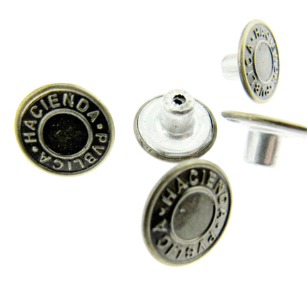Round Hammer On Jean Buttons - 17mm Plastic Shank With Metal "Hacienda" Cap 3 - ThreadandTrimmings