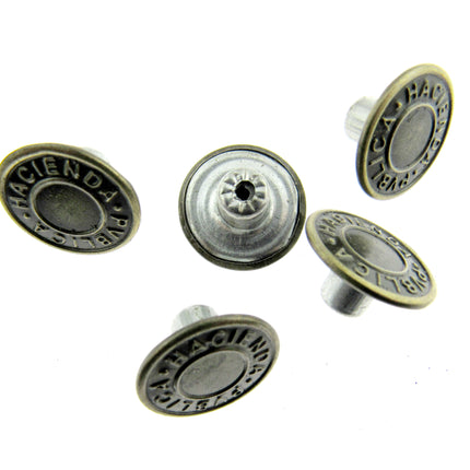 Round Hammer On Jean Buttons - 17mm Plastic Shank With Metal "Hacienda" Cap 3 - ThreadandTrimmings
