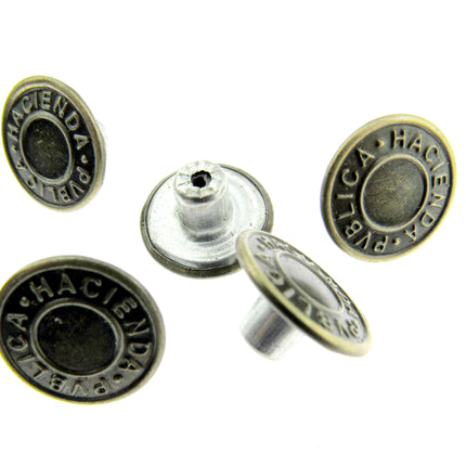 Round Hammer On Jean Buttons - 17mm Plastic Shank With Metal "Hacienda" Cap 3 - ThreadandTrimmings