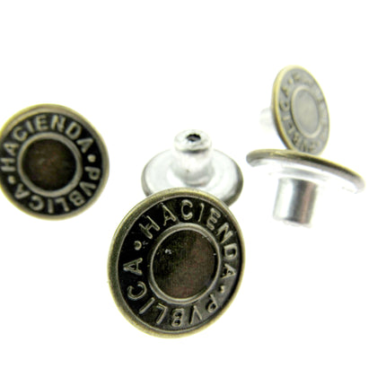 Round Hammer On Jean Buttons - 17mm Plastic Shank With Metal "Hacienda" Cap 3 - ThreadandTrimmings