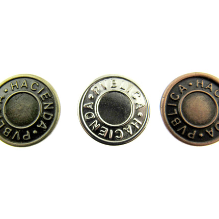 Round Hammer On Jean Buttons - 17mm Plastic Shank With Metal "Hacienda" Cap 3 - ThreadandTrimmings