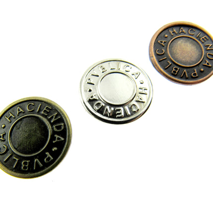 Round Hammer On Jean Buttons - 17mm Plastic Shank With Metal "Hacienda" Cap 3 - ThreadandTrimmings