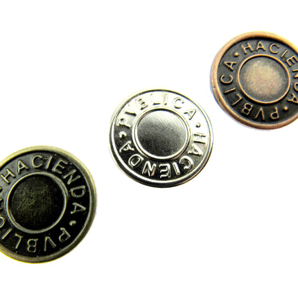 Round Hammer On Jean Buttons - 17mm Plastic Shank With Metal "Hacienda" Cap 3 - ThreadandTrimmings