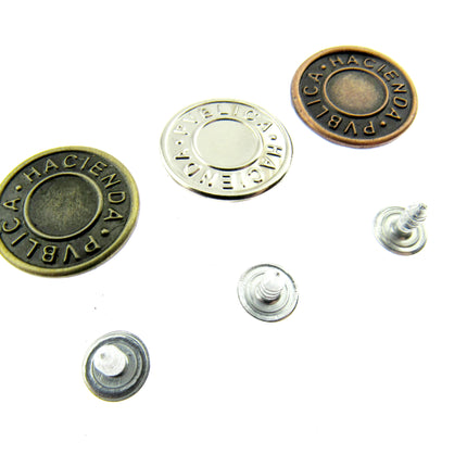 Round Hammer On Jean Buttons - 14mm Plastic Shank With Metal "Hacienda" Cap 3 - ThreadandTrimmings